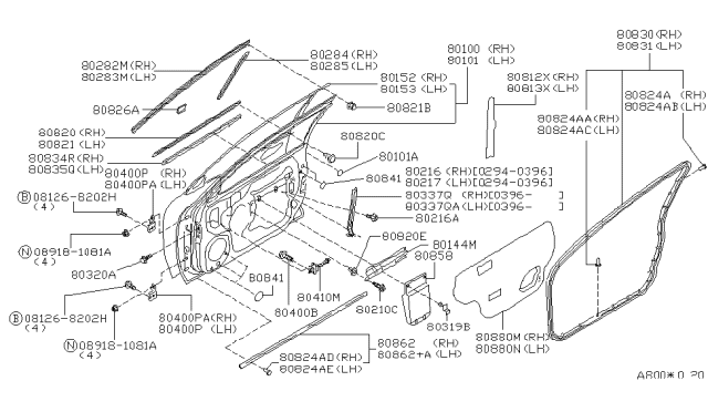 1997 Nissan Maxima WEATHERSTRIP Front Door RH Diagram for 80830-40U01