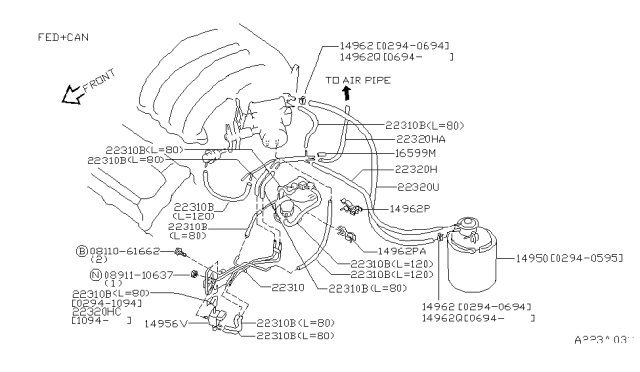 1996 Nissan Maxima Hose-Vacuum Control,B Diagram for 22320-40U10