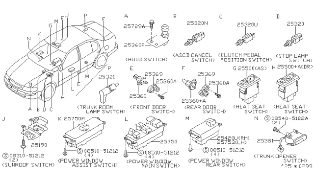 1995 Nissan Maxima Switch Assy-Hood Diagram for 25360-40U00