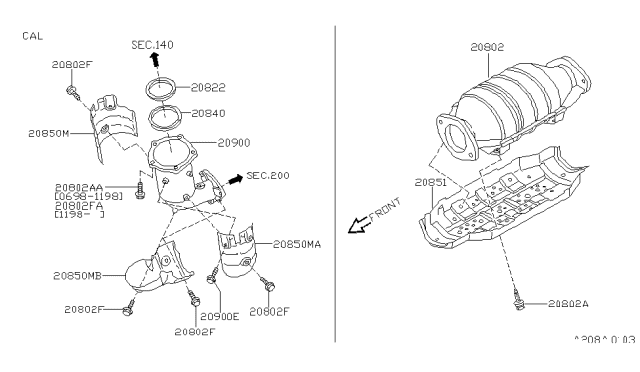 1996 Nissan Maxima Three Way Catalytic Converter Diagram for 20800-78J25