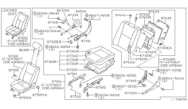 1995 Nissan Maxima Slide-RH Seat,Outside Diagram for 87501-41U00