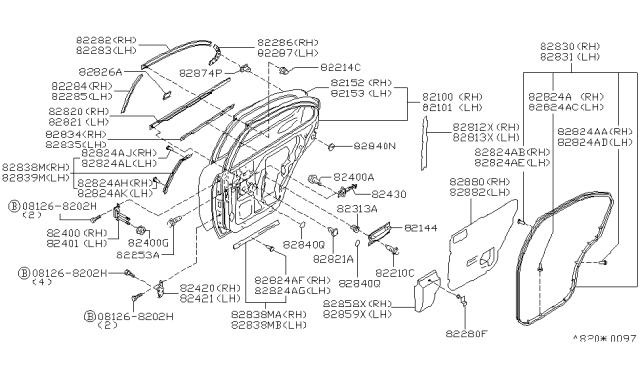 1996 Nissan Maxima Weatherstrip-Rear Door,RH Diagram for 82830-40U00