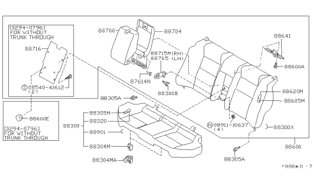 1996 Nissan Maxima Rear Seat Armrest Assembly Diagram for 88700-0L810
