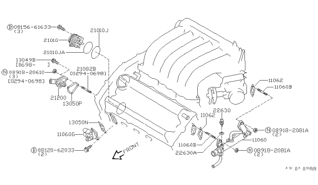 1998 Nissan Maxima Thermostat Assembly Diagram for 21200-31U02