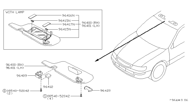 1995 Nissan Maxima Cover-SUNVISOR Diagram for 96420-40U00