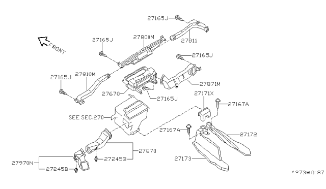 1999 Nissan Maxima Duct-Side Ventilator Diagram for 27870-40U00