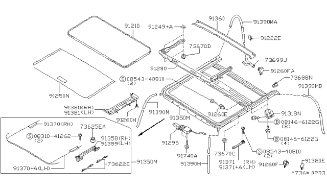 1998 Nissan Maxima Shade Assy-Sunroof Diagram for 91250-40U10