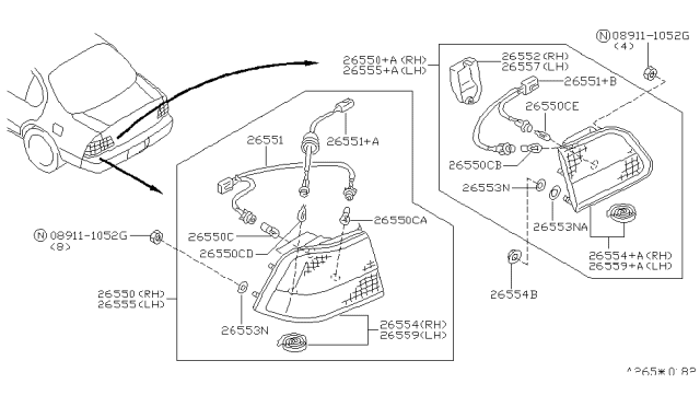 1999 Nissan Maxima Rim-Combination Lamp,RH Diagram for 26552-0L701