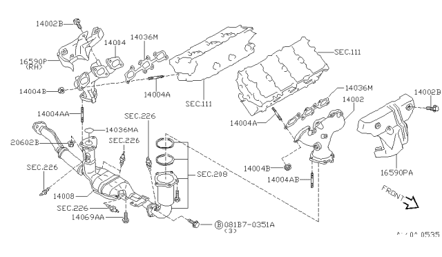 1998 Nissan Maxima Exhaust Manifold Assembly Diagram for 14006-4L700