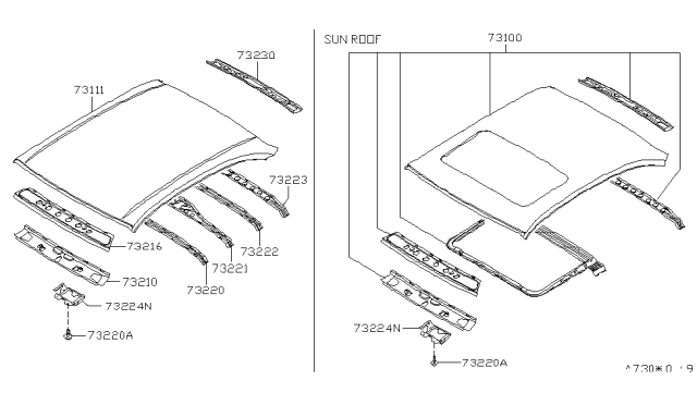 1997 Nissan Maxima Rail-Front Roof Diagram for 73211-40U30