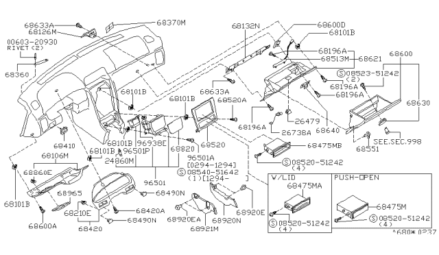 1995 Nissan Maxima ASHTRAY - Outer - Instrument Diagram for 68820-40U00