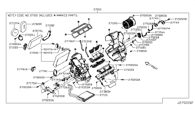 2018 Nissan Rogue Sport Core Assy-Front Heater Diagram for 27140-4BA0A