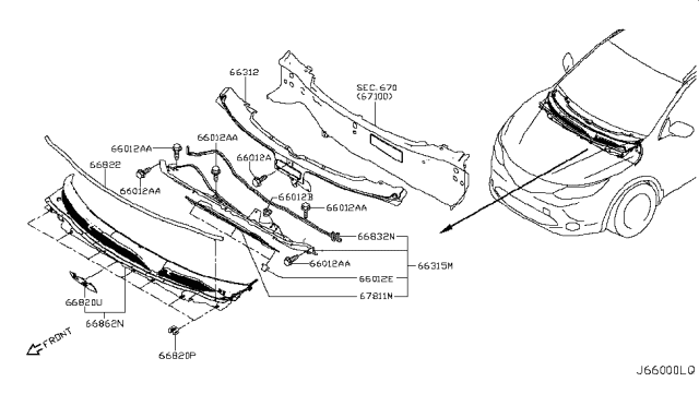 2018 Nissan Rogue Sport Cowl Top & Fitting Diagram