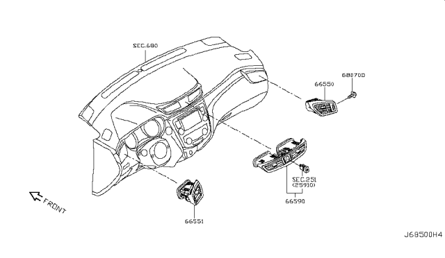 2018 Nissan Rogue Sport Ventilator Assy-Side,RH Diagram for 68760-6MA0A