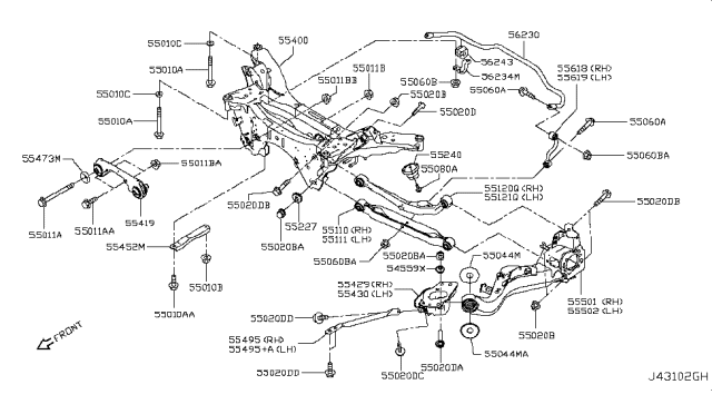 2018 Nissan Rogue Sport Bound Rear Suspension Bumper Assembly Diagram for 55240-4CE0A