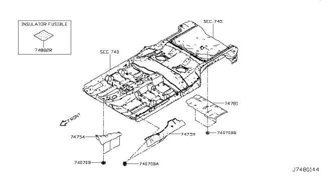 2019 Nissan Rogue Sport Heat Insulator-Front Floor Diagram for 74758-DF30A