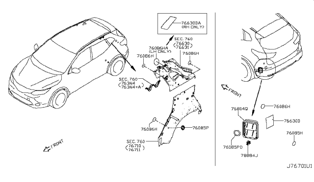 2019 Nissan Rogue Sport Insulator-Rear Pillar Diagram for 76884-DF36A