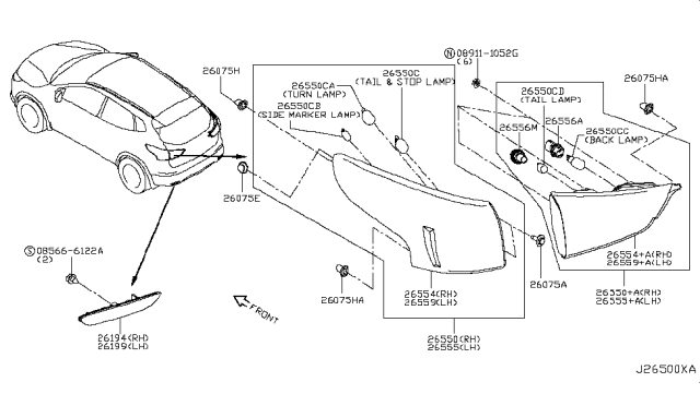 2017 Nissan Rogue Sport Reflex Reflector Assembly LH Diagram for 26565-8990C