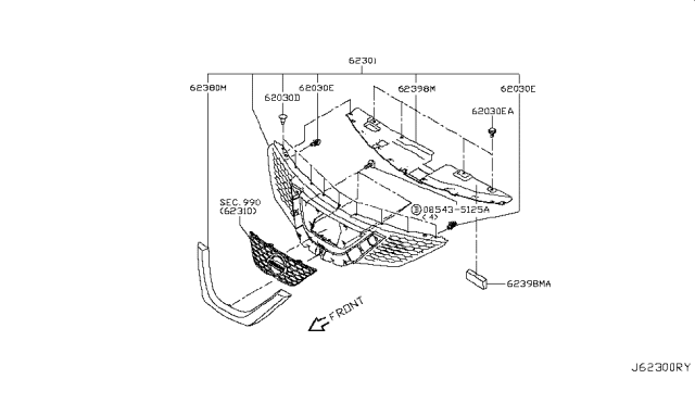 2019 Nissan Rogue Sport Mounting, Radiator Grille Diagram for 62398-6MA0B