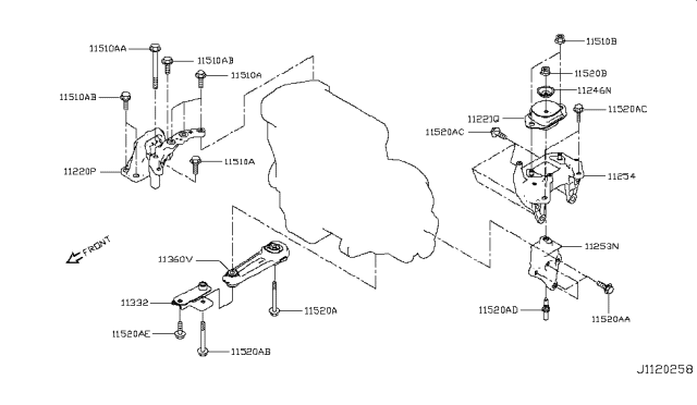 2018 Nissan Rogue Sport Engine Mounting, Rear Right Diagram for 11332-JE20B