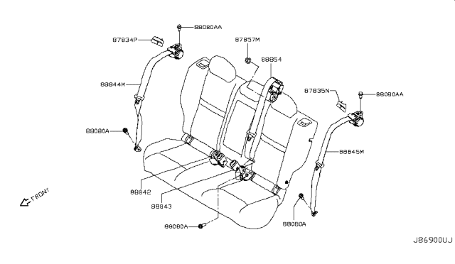 2019 Nissan Rogue Sport Rear Seat Buckle Belt Assembly Right Diagram for 88842-6MA0B