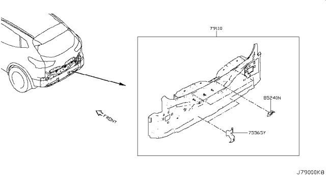 2019 Nissan Rogue Sport Retainer-Rear Bumper,Upper Diagram for 85240-6MA0A