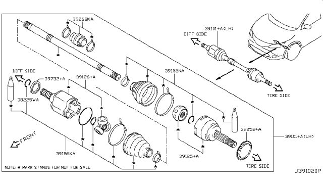 2017 Nissan Rogue Sport Shaft Assy-Front Drive,LH Diagram for 39101-6MA0C