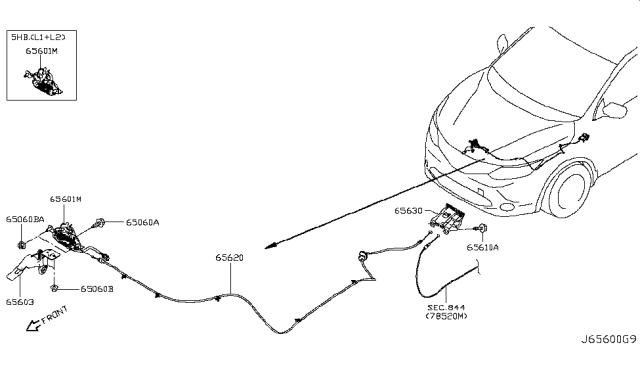 2017 Nissan Rogue Sport Lock Assembly-Hood Diagram for 65601-6MA0A