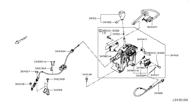 2018 Nissan Rogue Sport Control Cable Assembly Diagram for 34935-6MA0A