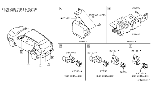 2018 Nissan Rogue Sport FINISHER-SONAR Diagram for 28533-6MM7B