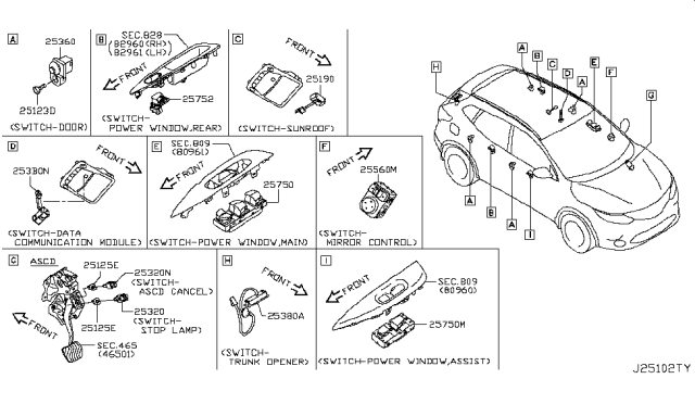 2017 Nissan Rogue Sport Switch Assy-Power Window,Assist Diagram for 25411-4BA0A