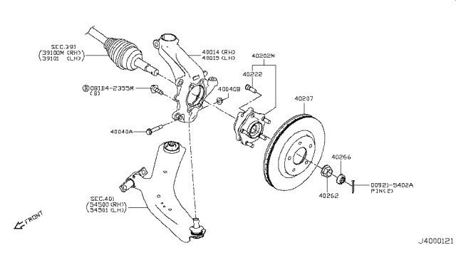 2018 Nissan Rogue Sport Hub Assembly-Road Wheel,Front Diagram for 40202-6FK0A