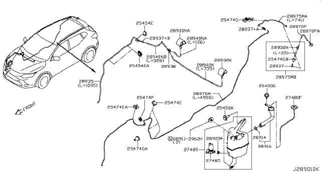 2018 Nissan Rogue Sport Back Window Washer Nozzle Assembly Diagram for 28970-DF30A