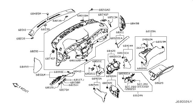 2018 Nissan Rogue Sport Instrument Panel,Pad & Cluster Lid Diagram 2