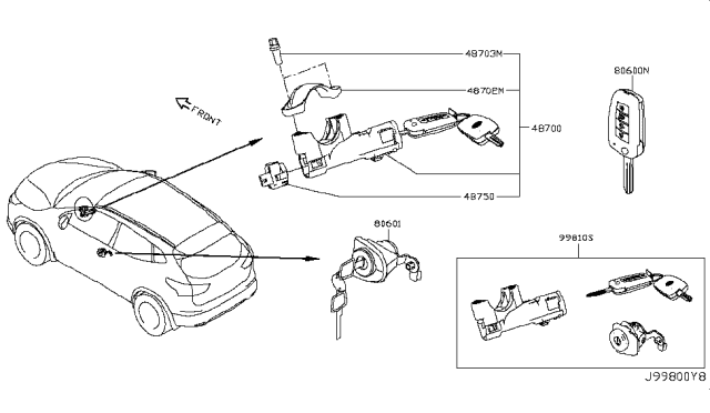 2017 Nissan Rogue Sport Key Set Diagram for 99810-4BY0C