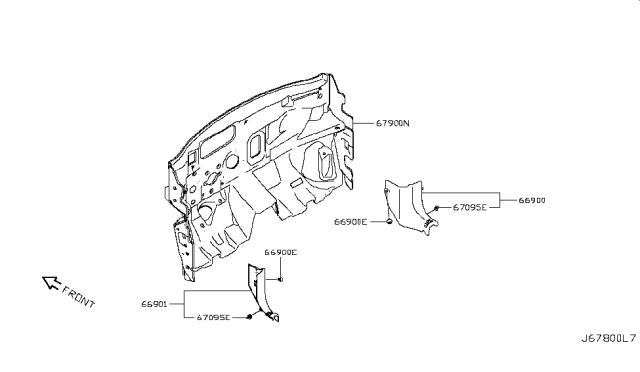 2017 Nissan Rogue Sport Finisher-Dash Side,RH Diagram for 66900-7FR0A