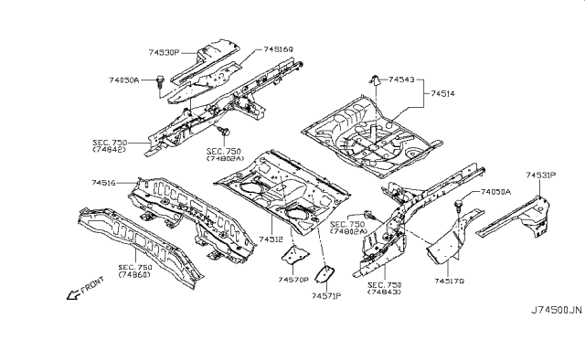 2017 Nissan Rogue Sport Extension-Rear Floor,Front LH Diagram for 74517-6MA0A