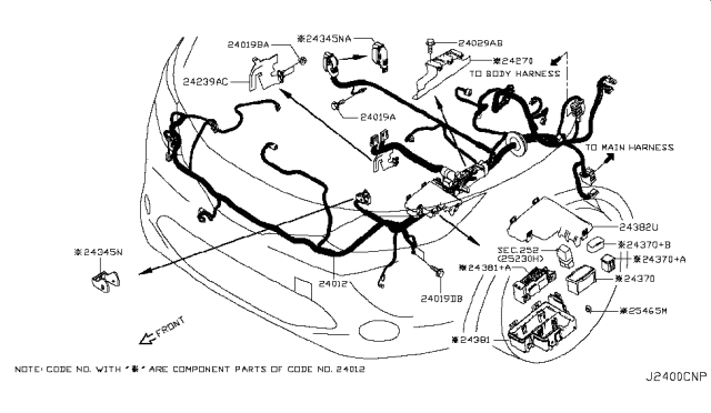 2019 Nissan Rogue Sport Harness-Engine Room Diagram for 24012-6MA0D