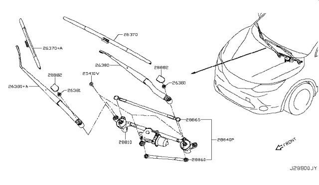 2018 Nissan Rogue Sport Windshield Wiper Arm Assembly Diagram for 28881-6MA0A