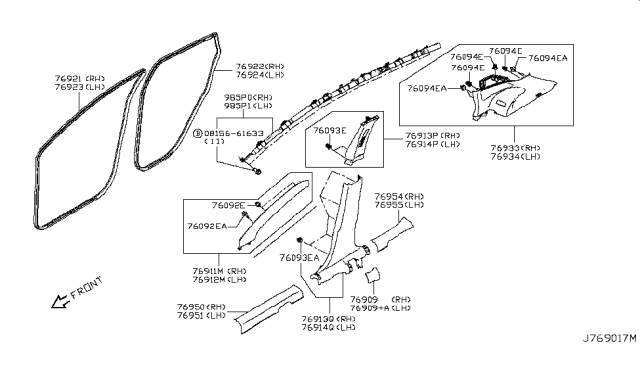 2017 Nissan Rogue Sport Garnish-Center Pillar,Upper RH Diagram for 76913-6MA0A