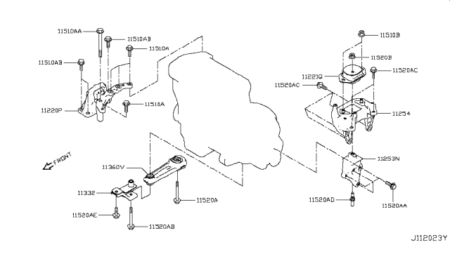 2018 Nissan Rogue Sport Engine & Transmission Mounting Diagram 1