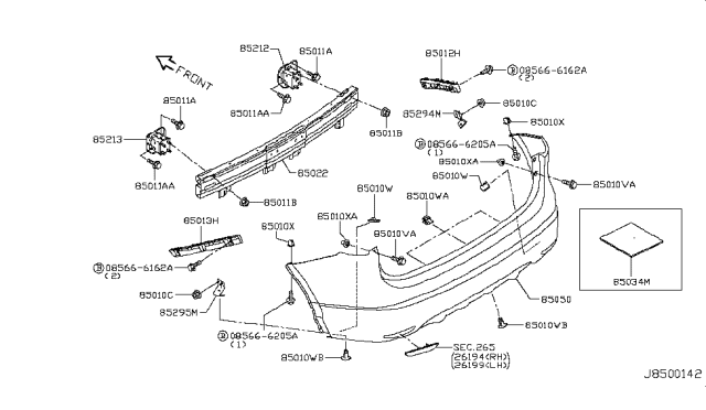 2018 Nissan Rogue Sport Bracket-Rear Bumper Side,LH Diagram for 85221-DF30A