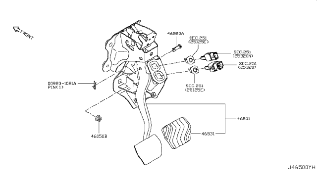 2019 Nissan Rogue Sport Pad-Pedal Diagram for 46531-6FL0A