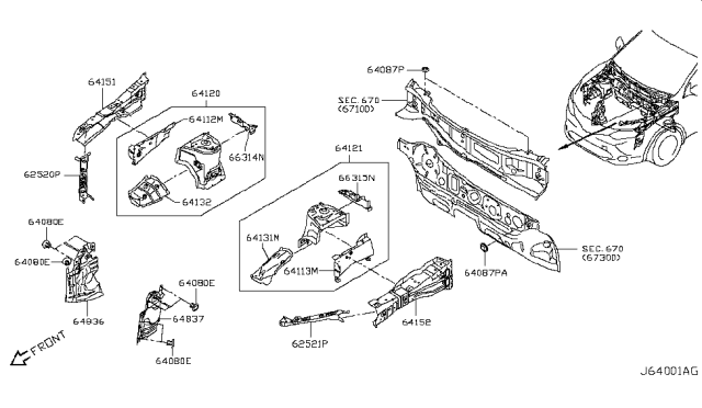 2019 Nissan Rogue Sport Hood Ledge & Fitting Diagram