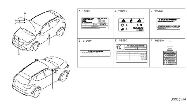 2017 Nissan Rogue Sport Emission Label Diagram for 14805-6MG0A