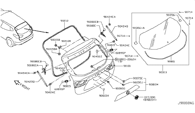 2017 Nissan Rogue Sport Weatherstrip-Back Door Diagram for 90830-6MA0A