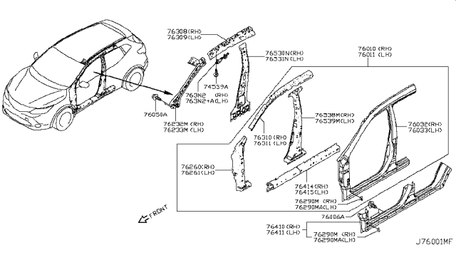 2018 Nissan Rogue Sport Rail-Side Roof,Outer RH Diagram for 76310-6MA0A