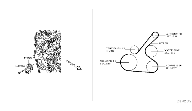 2017 Nissan Rogue Sport Alternator Belt Diagram for 11720-1VA0A