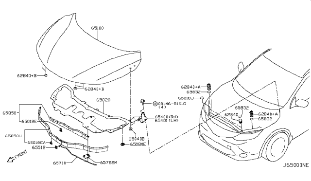 2017 Nissan Rogue Sport Hood Panel,Hinge & Fitting Diagram