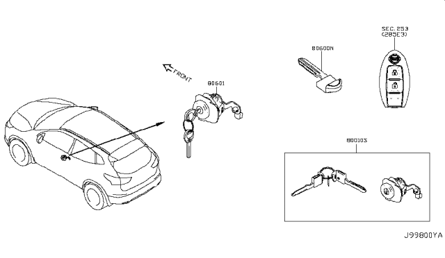 2019 Nissan Rogue Sport Key Set-Cylinder Lock Diagram for 99810-4CC1B